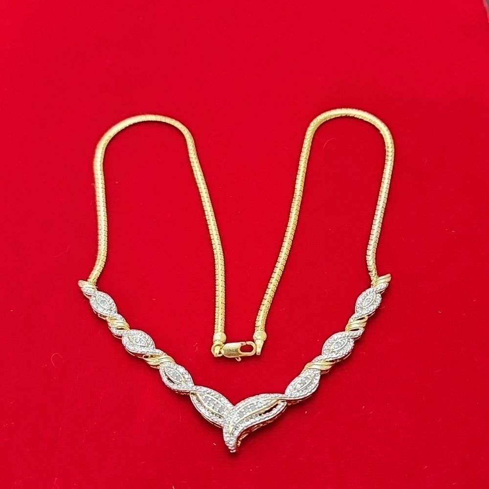 Vintage Signed BRKRN Diamond Gold Tone Necklace